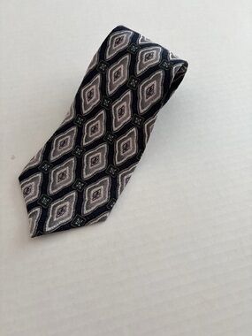 Guy Laroche Diffusion Silk Tie Gray Navy Geometric Medallion Designer